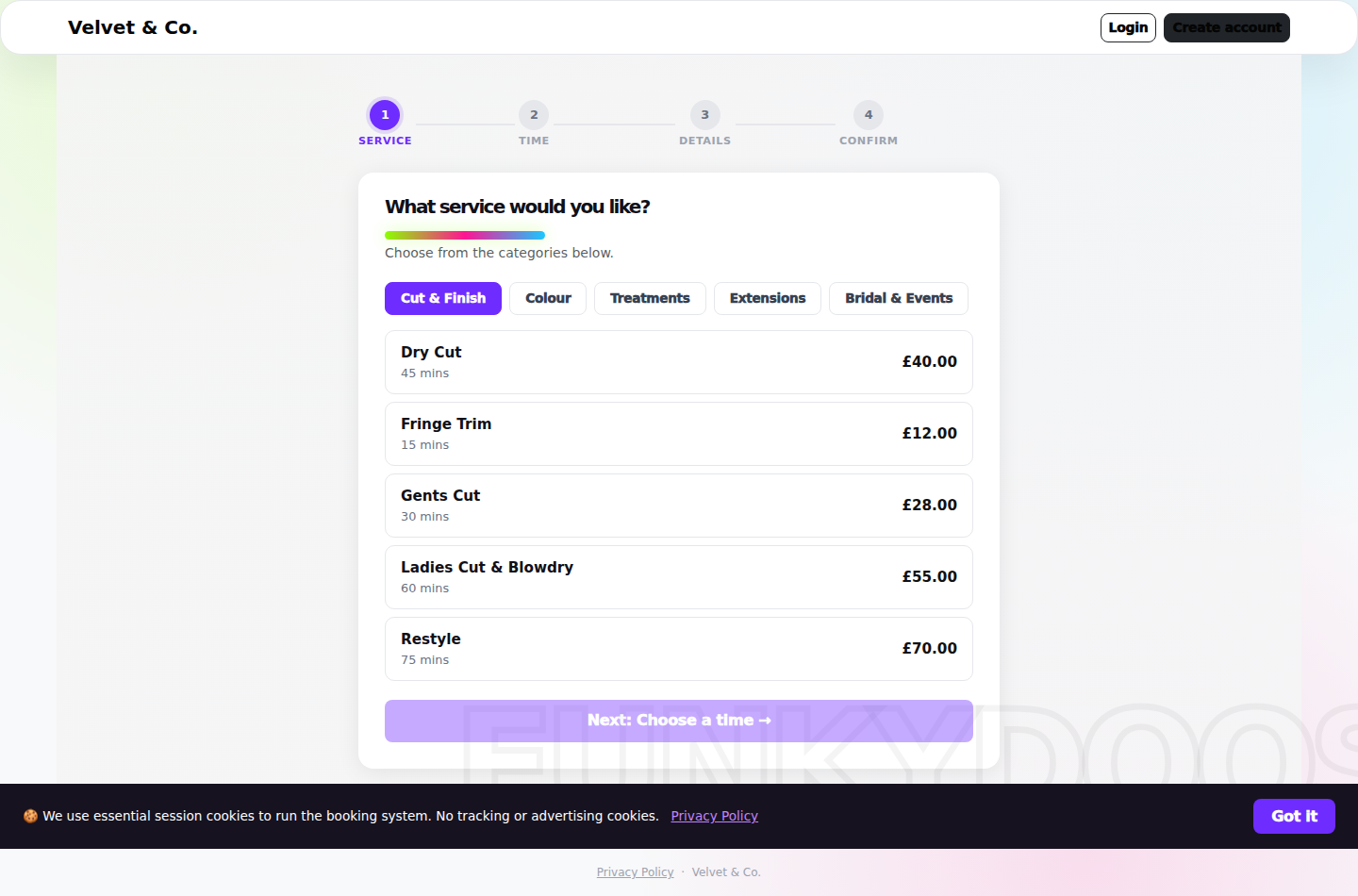 Bookchair online booking flow